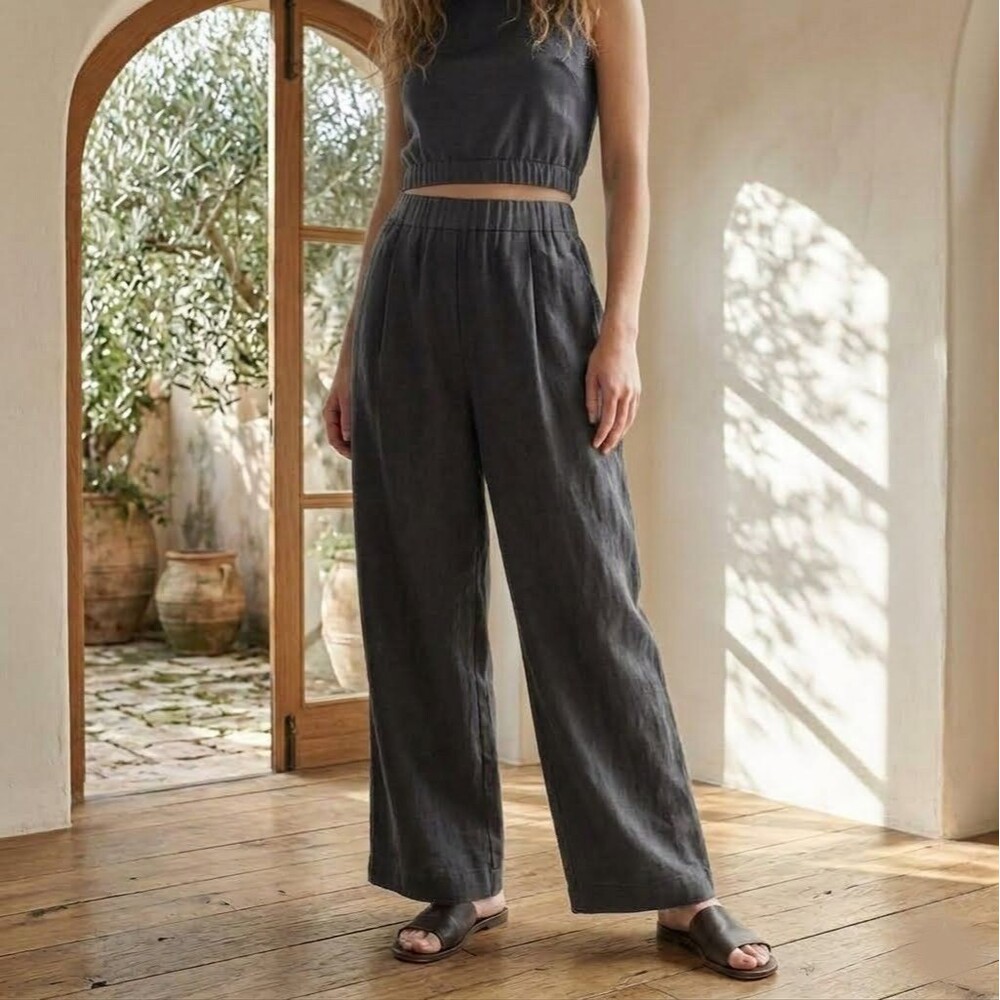 Free People Women's Wide-Leg Drawstring Trouser Pants Adjustable Black M 288529 - Picture 1 of 6